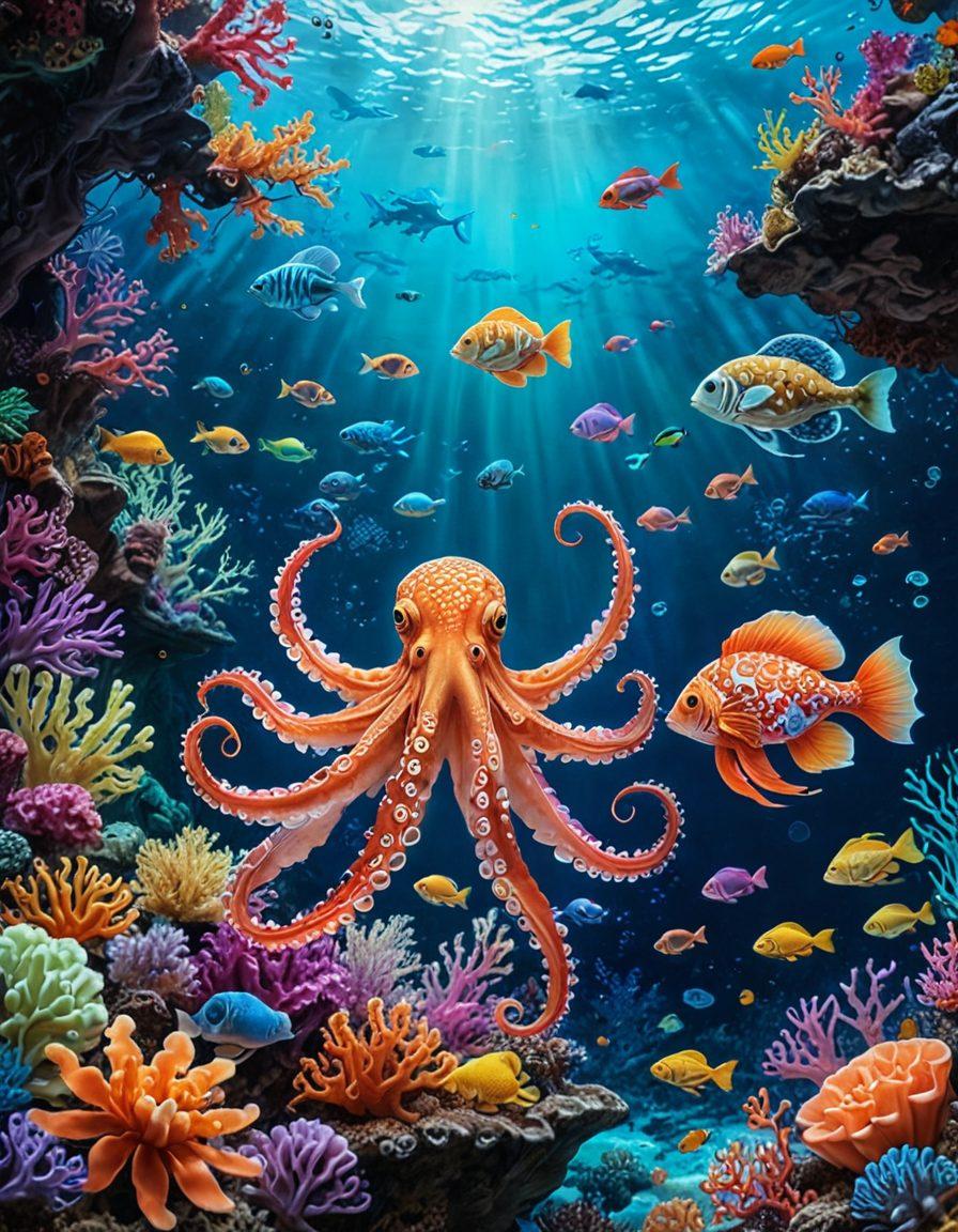 A captivating underwater scene showcasing a vibrant, surreal world influenced by hentai culture. Include whimsical sea creatures portraying elements of art and trends, with colorful coral reefs in the background. Emphasize intricate details and playful expressions, highlighting the fusion of culture and creativity. Create a dreamy, ethereal atmosphere with soft lighting and fluid movement. digital art. vivid colors.